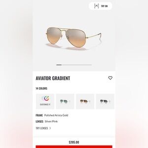 Ray Ban Aviator Gradient Sunglasses | Silver/Pink lenses, Gold frames
